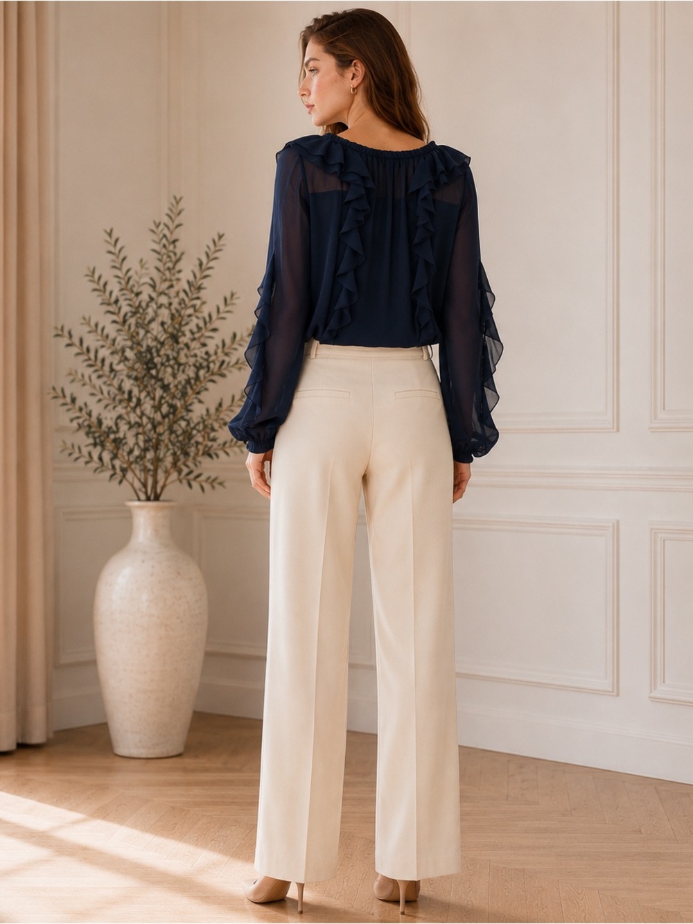 Kobi Halperin Navy Ruffle V-Neck Blouse - Picture 4 of 7